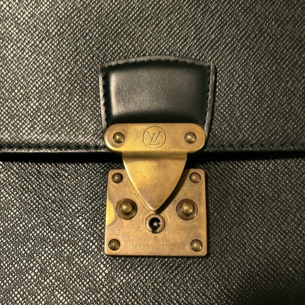 Louis Vuitton Large Black Taiga Leather Briefcase